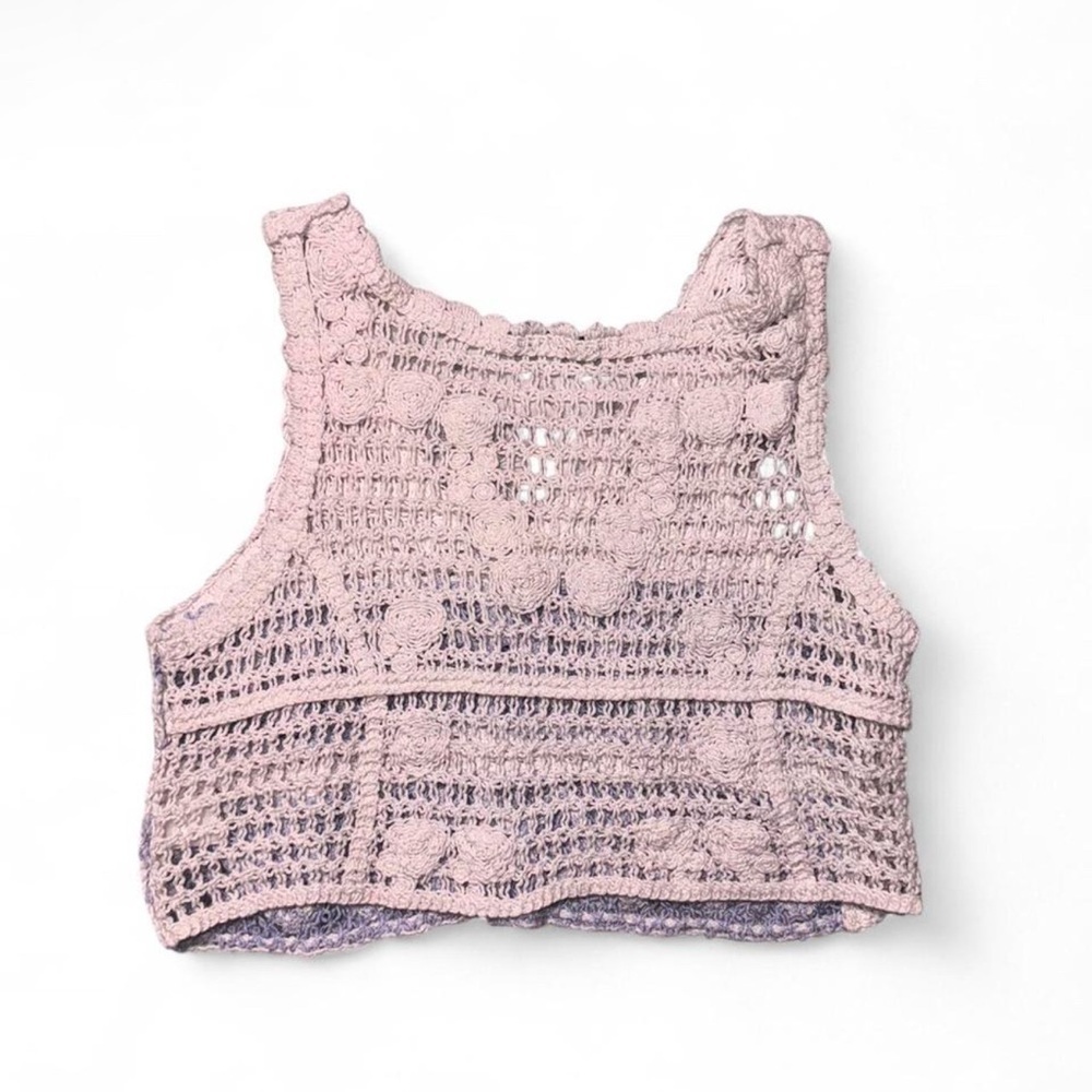 Elegant Crochet Knit Crop Top - white and blue - Picture 3 of 4